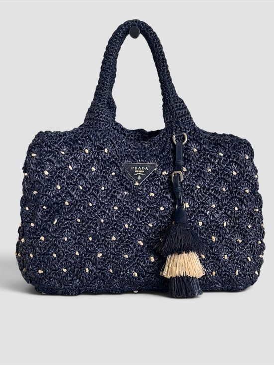 Prada Handbags - Prada Canapa Raffia Tote Bag with Bag Charm